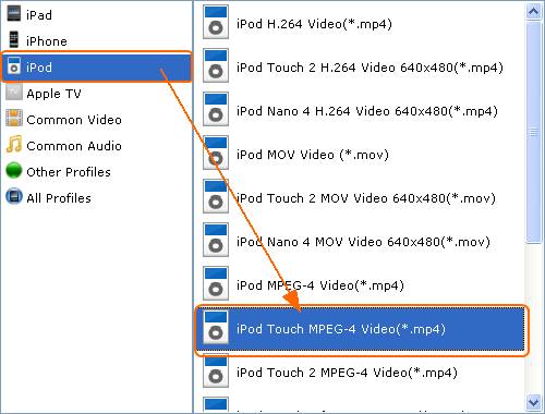 Choose output video format for iPod