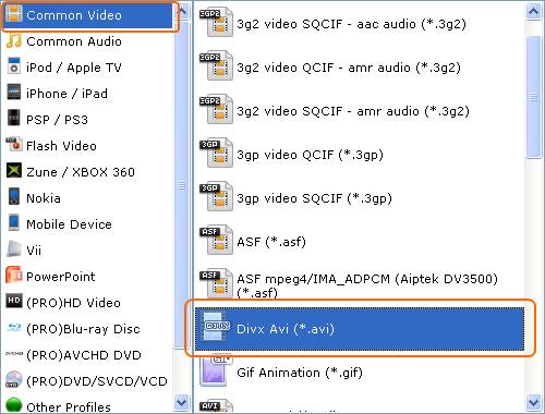 Select AVI video format